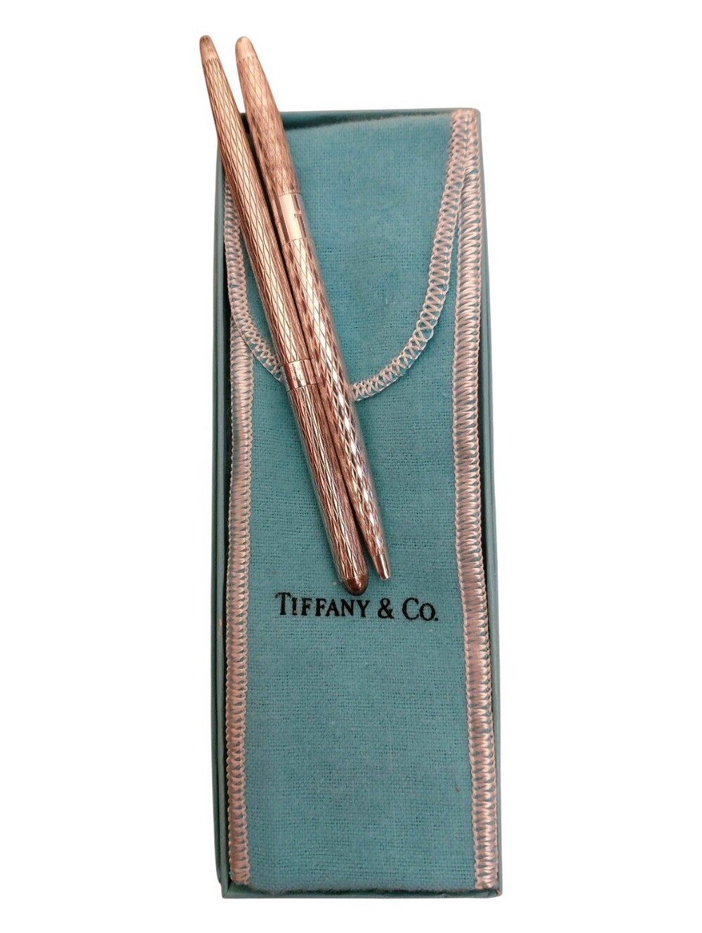 Tiffany & Co. Vintage Sterling Silver Crosshatch / Diamond Design Pen Set